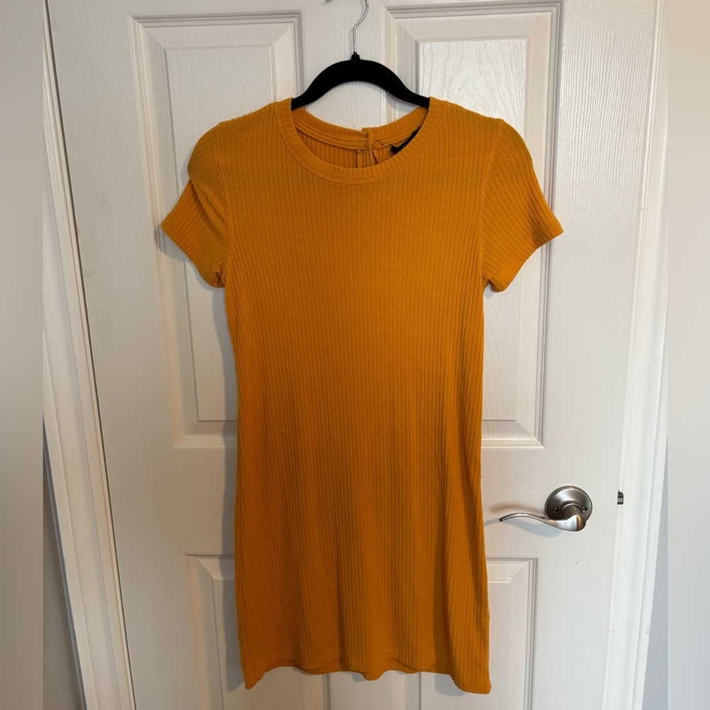 Abercrombie & Fitch Mustard Yellow Ribbed Knit Dress